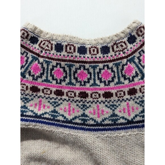 American Eagle XS Cream/Tan with Multicolor Fair Isle Pattern Wool Blend Sweater - Picture 2 of 6